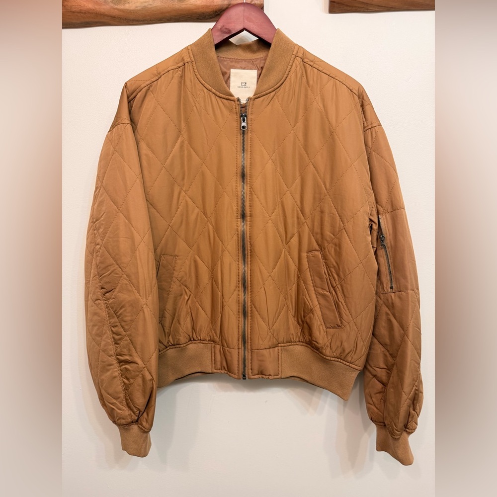 Thread & Supply Quilted Brown Bomber Jacket